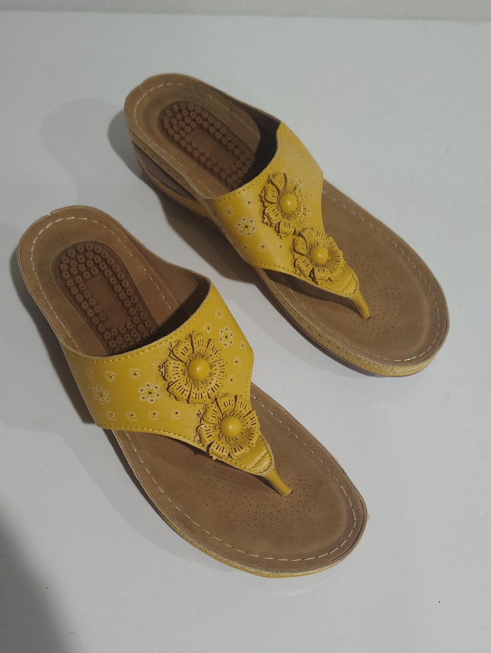 Yellow Floral Thong Sandals for Women